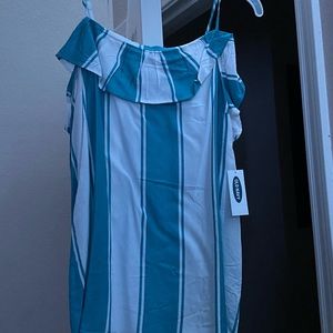 blue and white stripped tank top